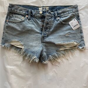 We The Free Light Blue Distressed Jean Shorts
